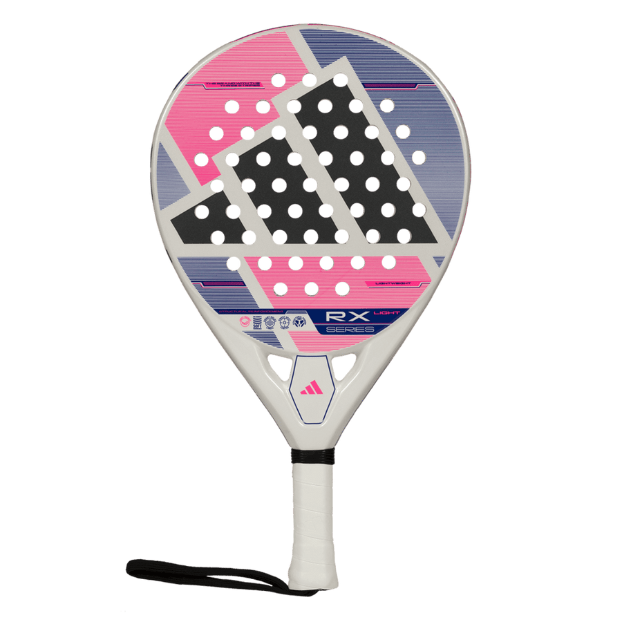 adidas RX Series Light 2026 padel racket — front face, round shape, white and pink