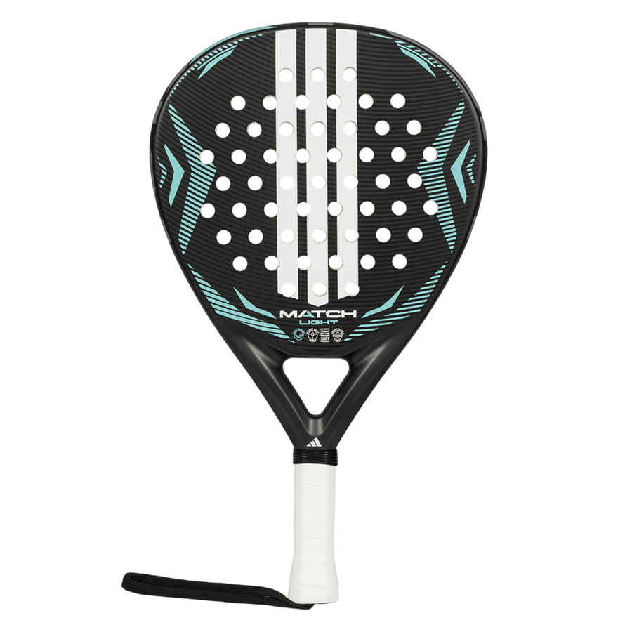 adidas Match Light 2026 padel racket — front face, all-round shape, black with mint stripes