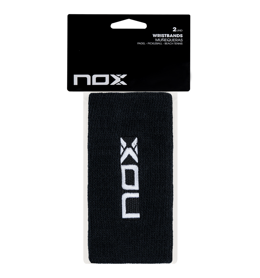 NOX long sports wristbands black with white logo 2 pack