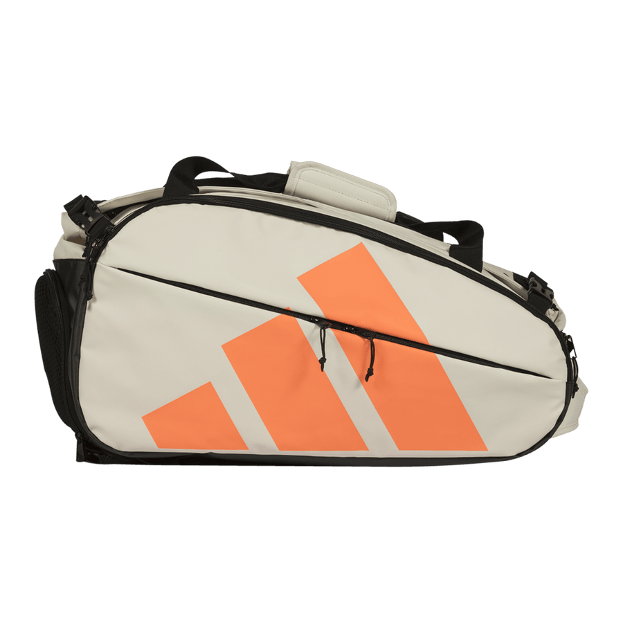 adidas Multigame 2026 padel bag — off white with orange accents, front
