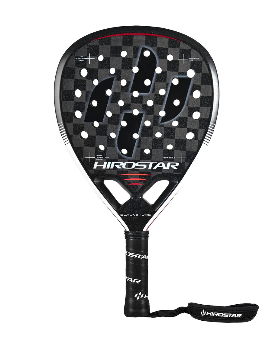 Hirostar Blackstone padel racket — front face, total black 18K carbon