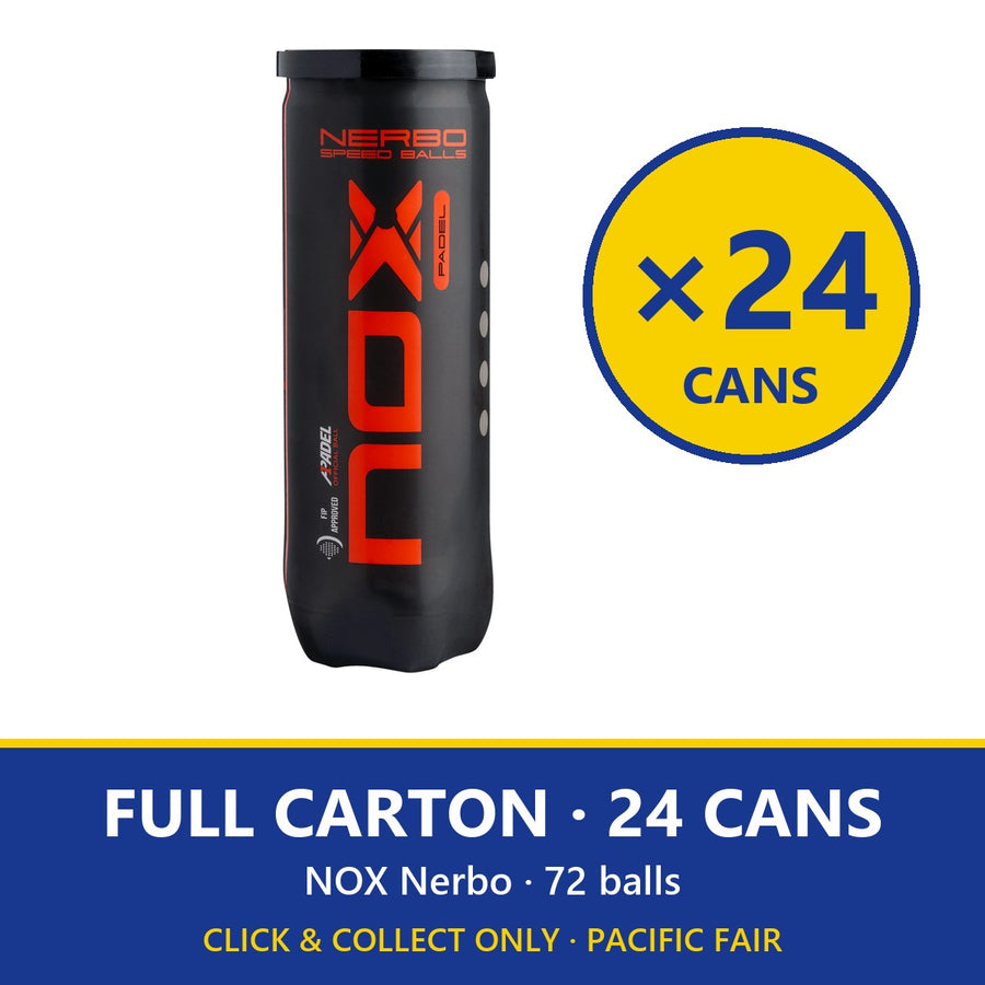 NOX Nerbo padel balls - full carton of 24 cans (72 balls), click and collect only