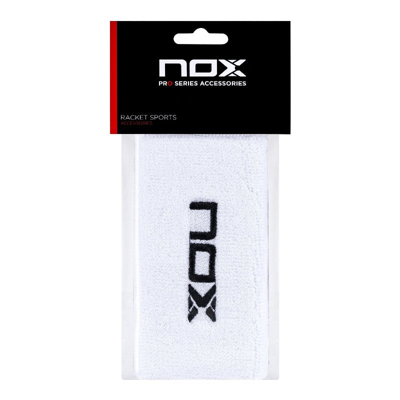 Long Sports Wristbands — White with Black Logo (2 pack)